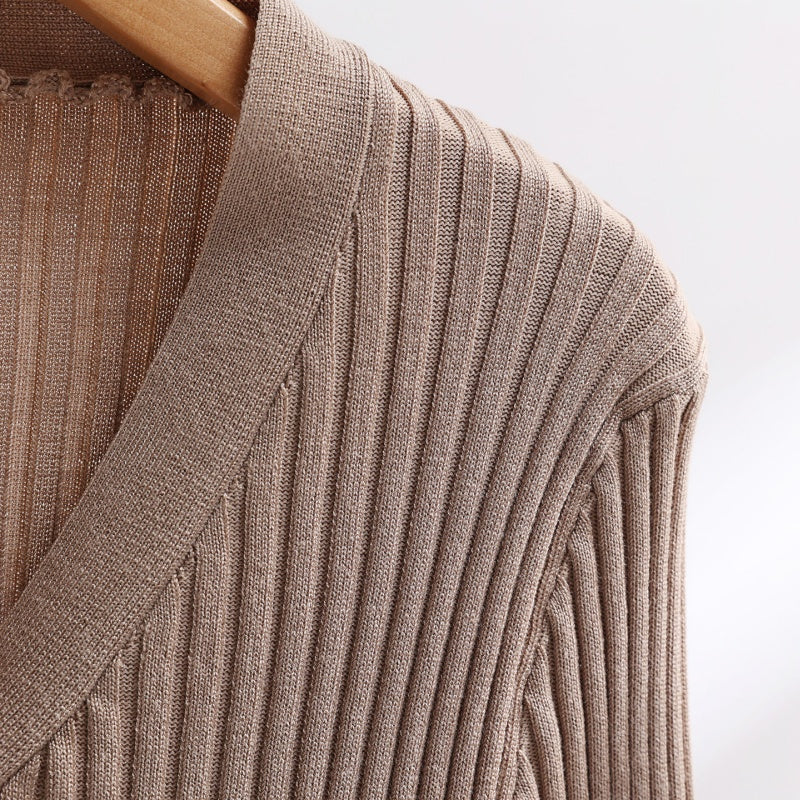 Knit Feather Trim Top and Skirt Set