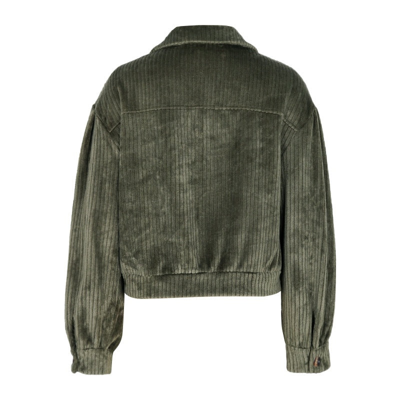 Cropped Corduroy Button-Up Jacket
