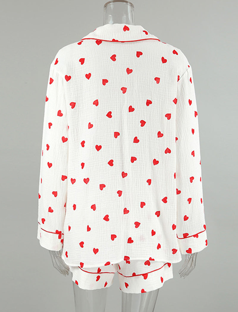Heart Print Long Sleeve Three-Piece Set