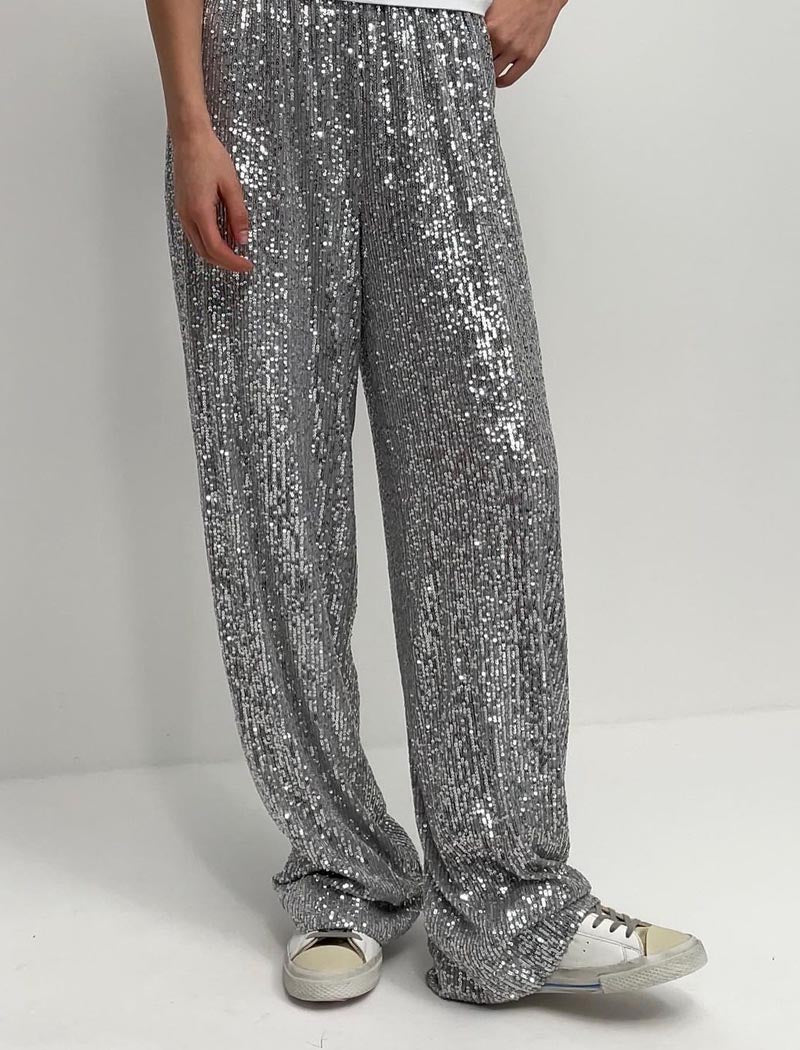 Wide-Leg Sequined Pants