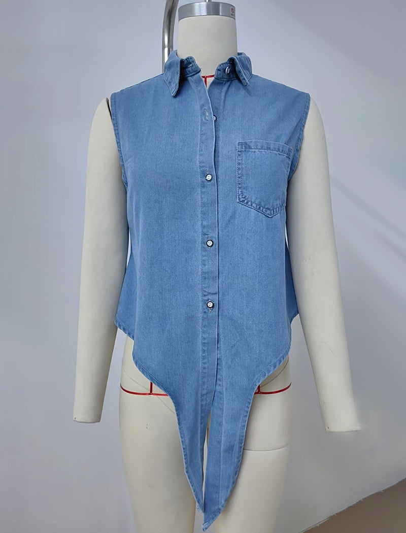 Washed Tie-Front Cropped Shirt