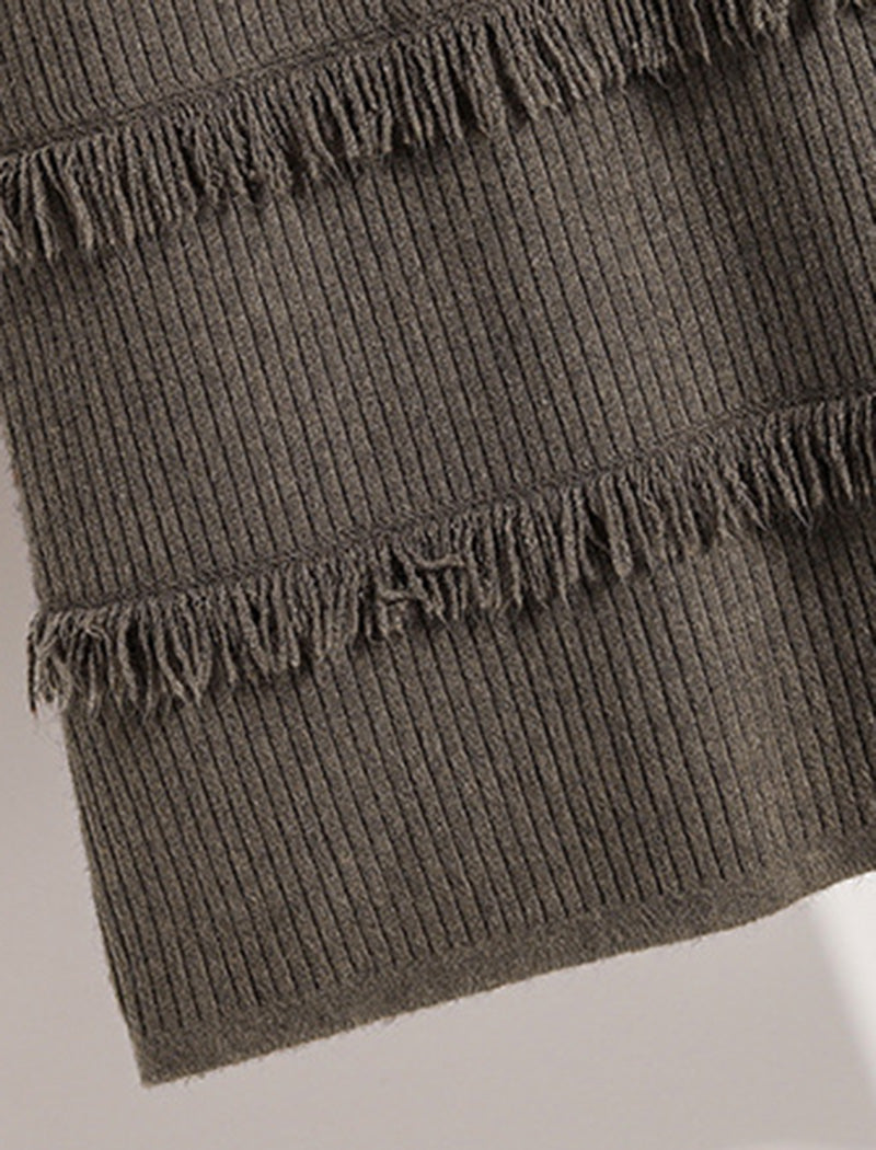 Tiered Fringe Detail Knit Skirt