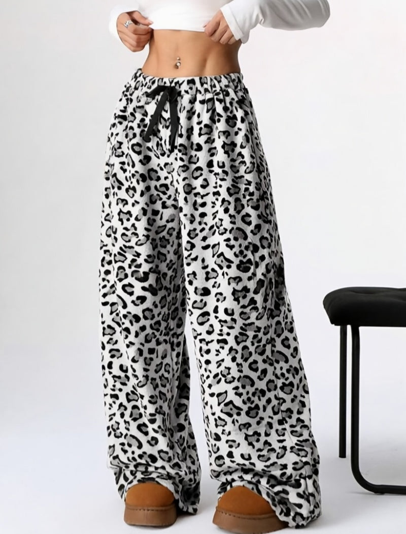 Leopard Print Casual Wide-Leg Pants