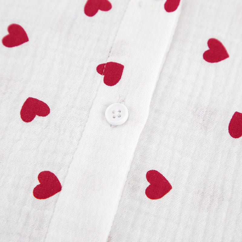 Heart Print Pajama Set with Feather Trim