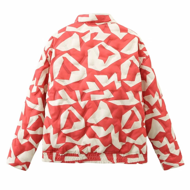 Printed Quilted Zip-Up Coat