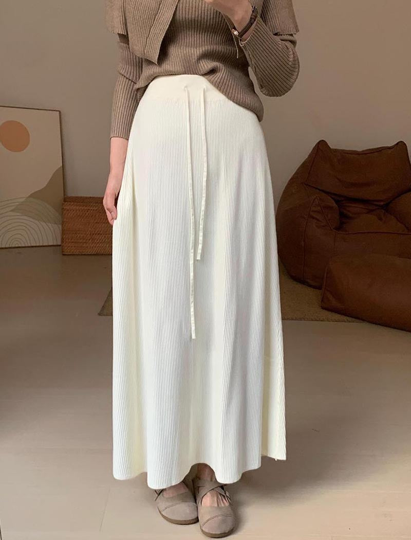 Pleated Drawstring Maxi Skirt