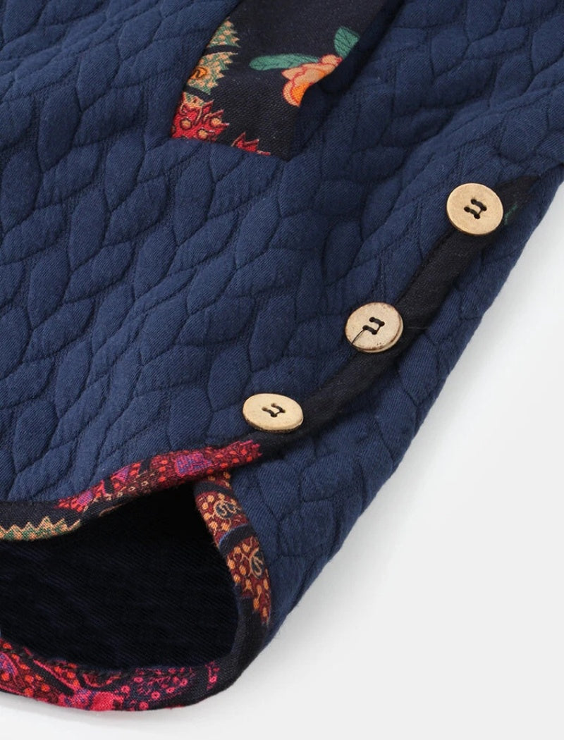 Quilted Hooded Long Jacket with Printed Lining