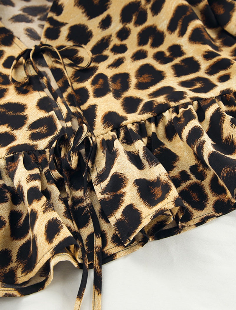 Leopard Print Long Sleeve Top and Pants Set