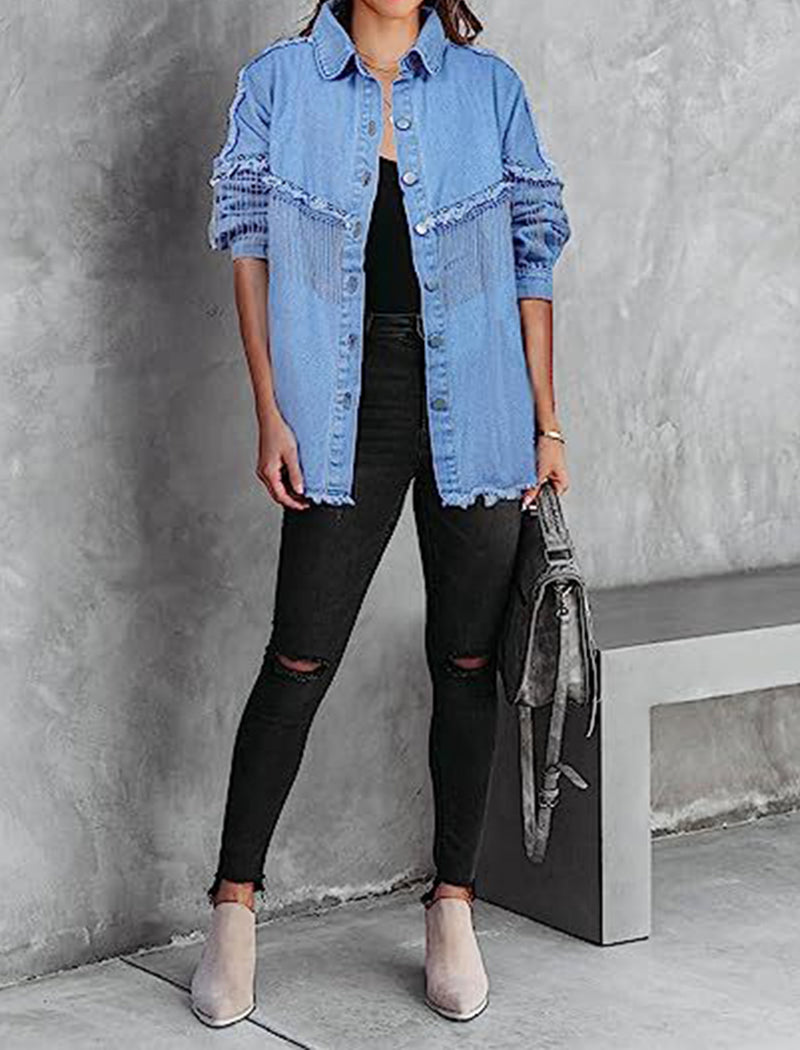 Fringed Frayed Denim Jacket