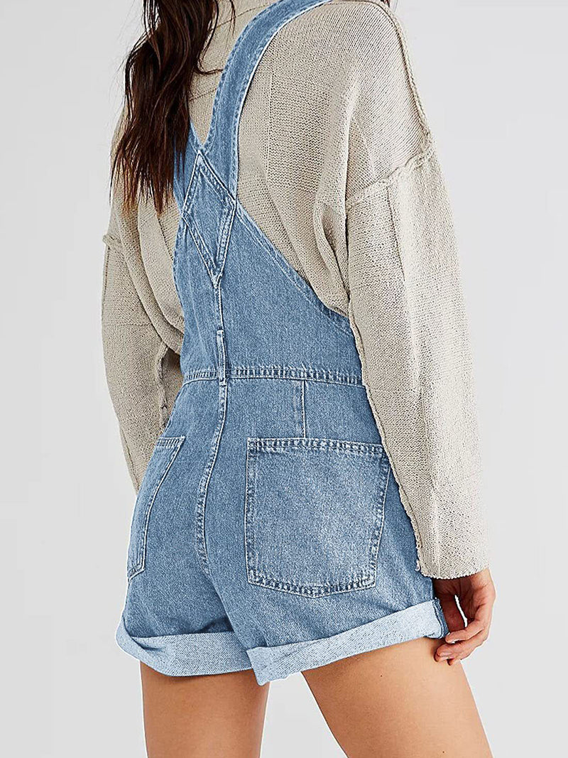Rolled Hem Overall Shorts