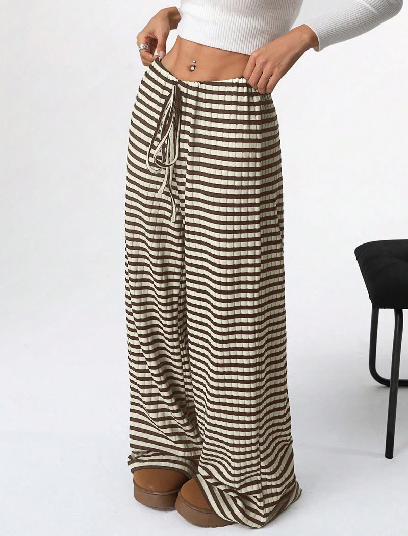 Striped Drawstring Wide-Leg Pants