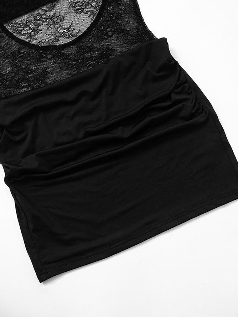 Lace Long Sleeve Ruched Mini Dress