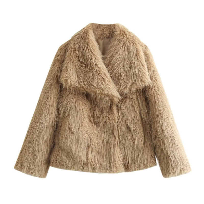 Loose Faux Fur Collar Coat