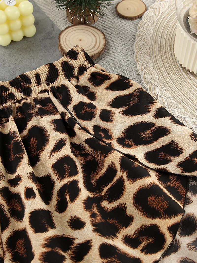 Leopard Print Bralette and Shorts and Kimono Set