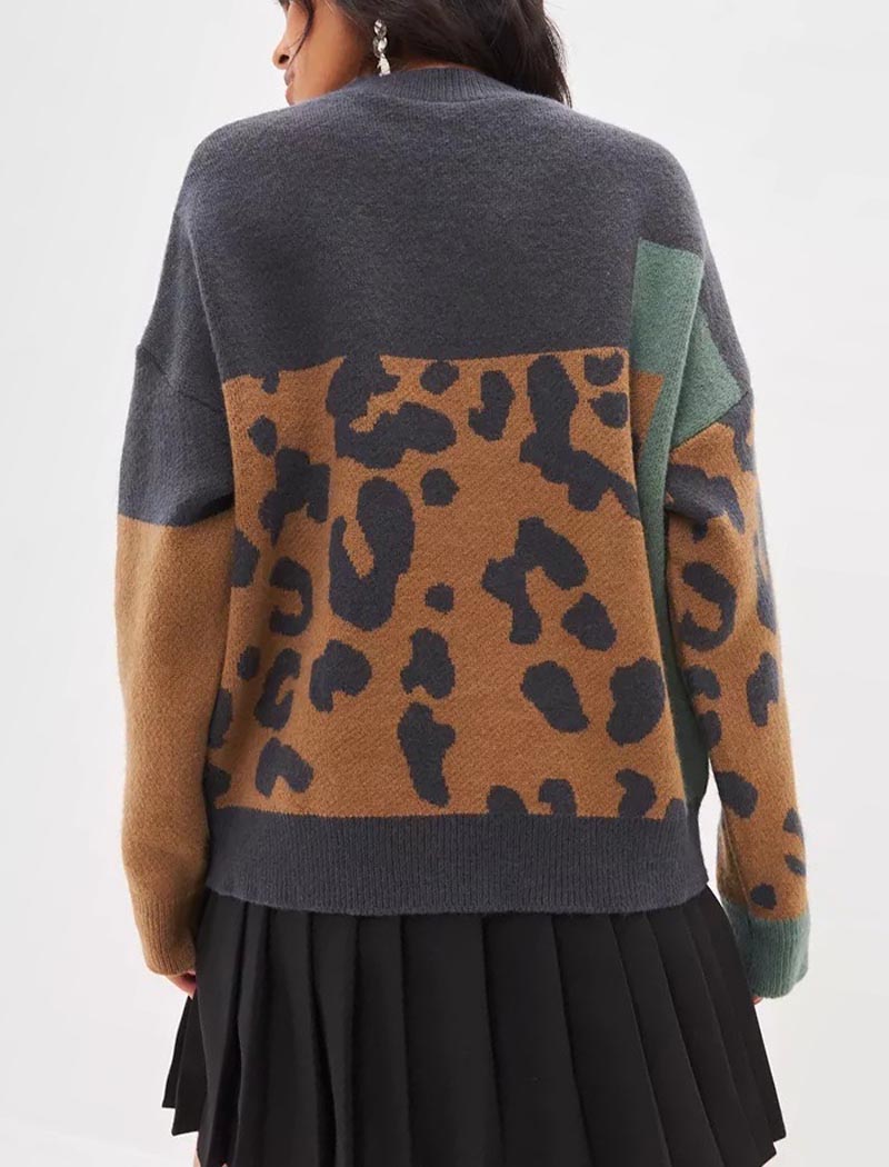Leopard Print Colorblock Sweater