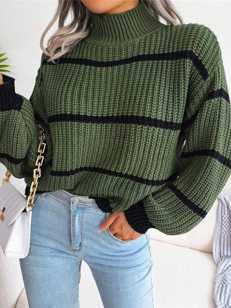 Striped Mock Neck Sweater