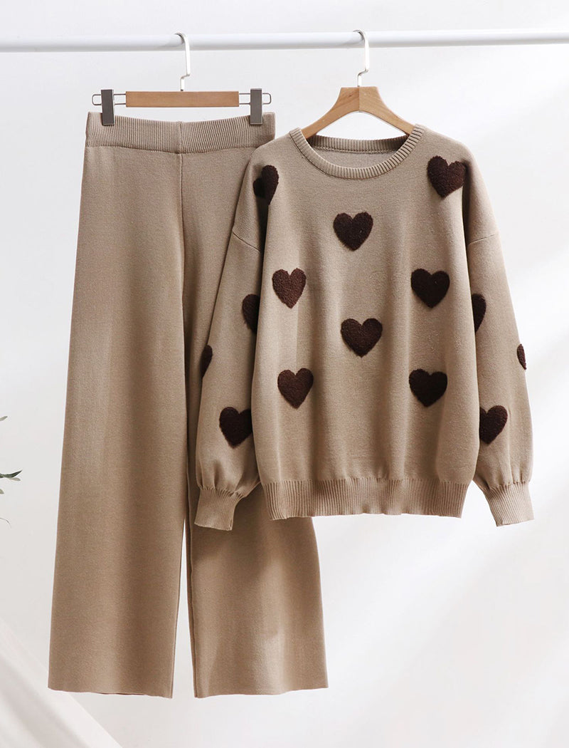 Knitted Two-Piece Set with Heart Detail