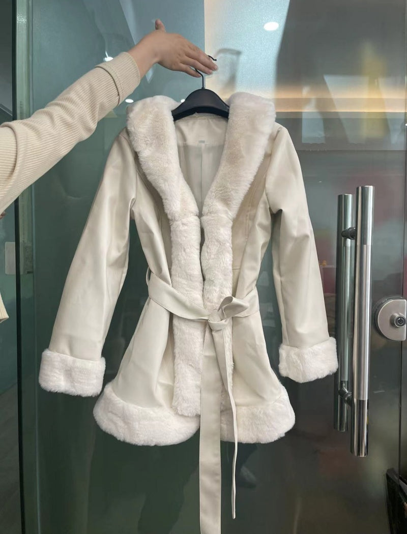 Faux Fur Trim Belted Jacket