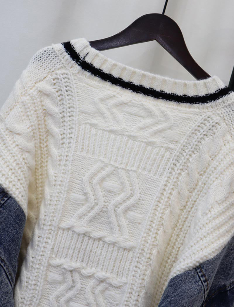 Button-Front Knit Patchwork Cardigan