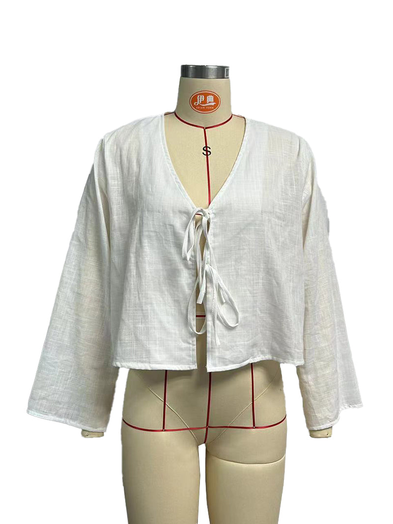 Tie-Front Cropped Blouse