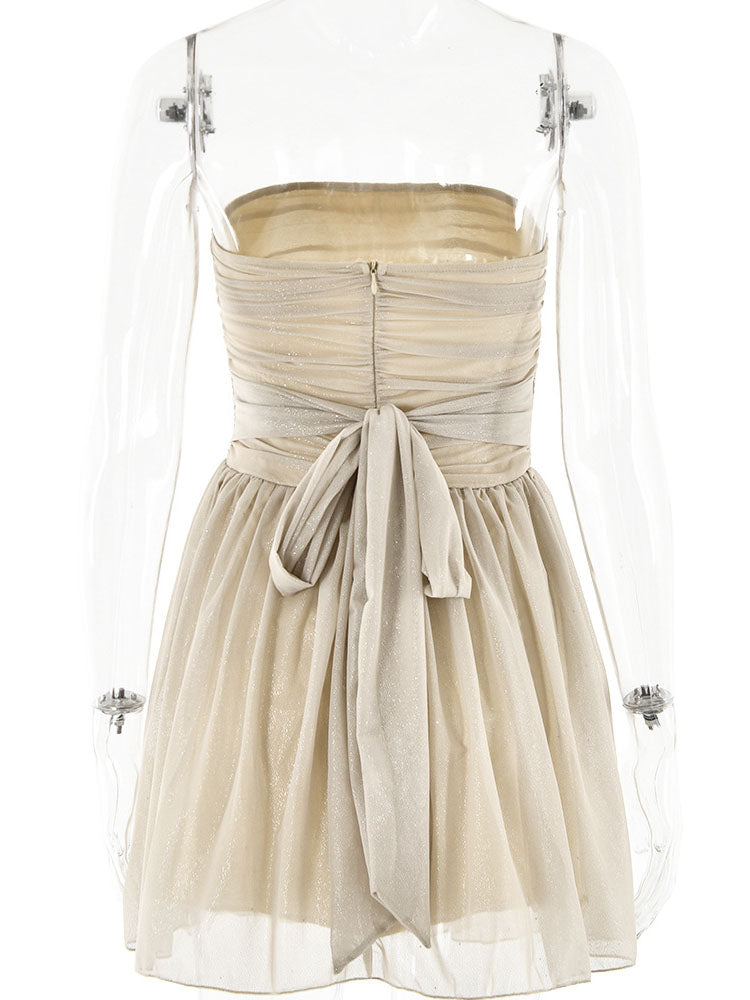 Strapless Ruched Shimmer Mini Dress