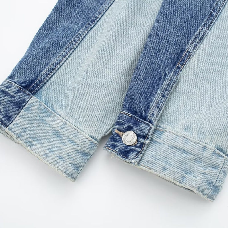 Colorblock Cropped Denim Jacket