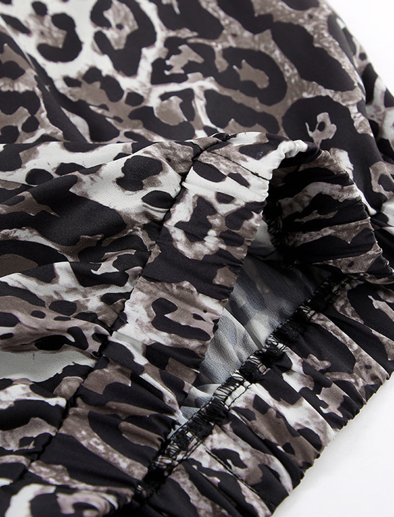 Wide-Leg Satin Animal Print Pants