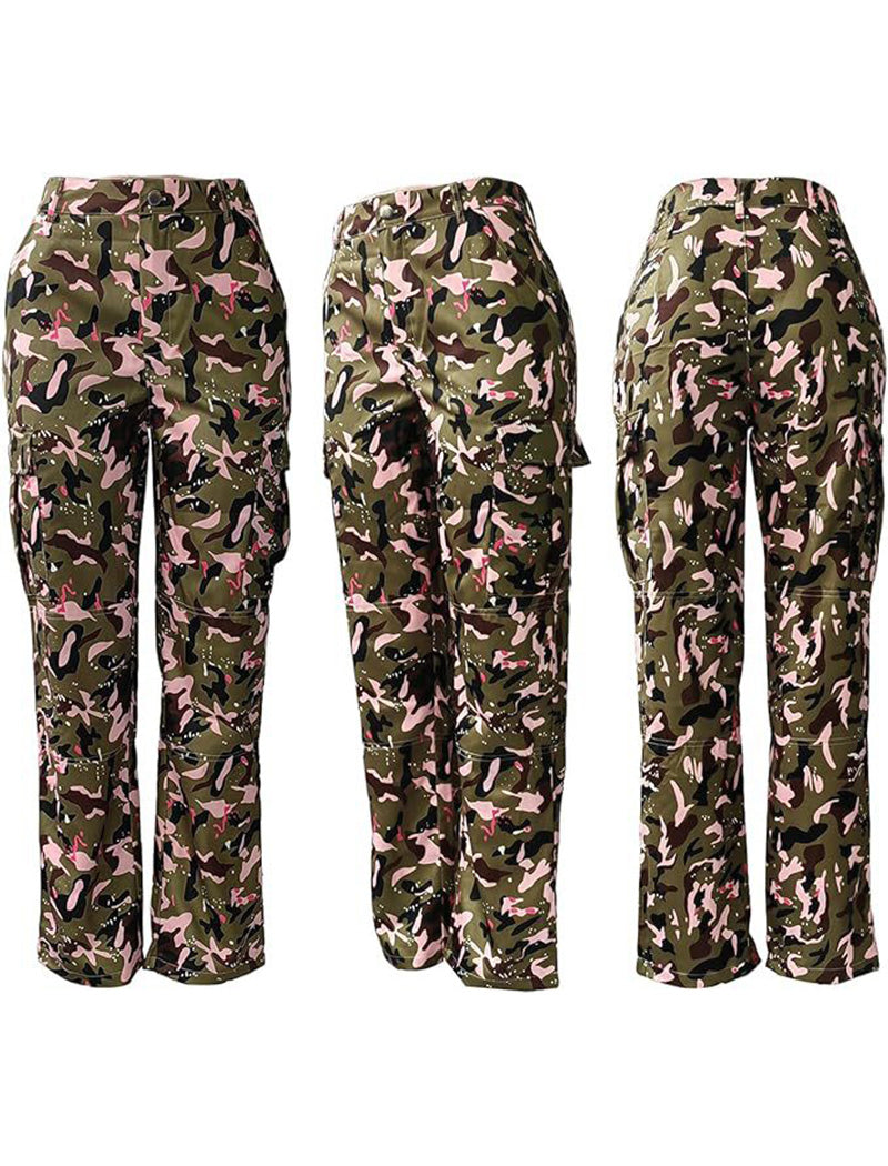 Camouflage Pattern High-Waisted Cargo Pants