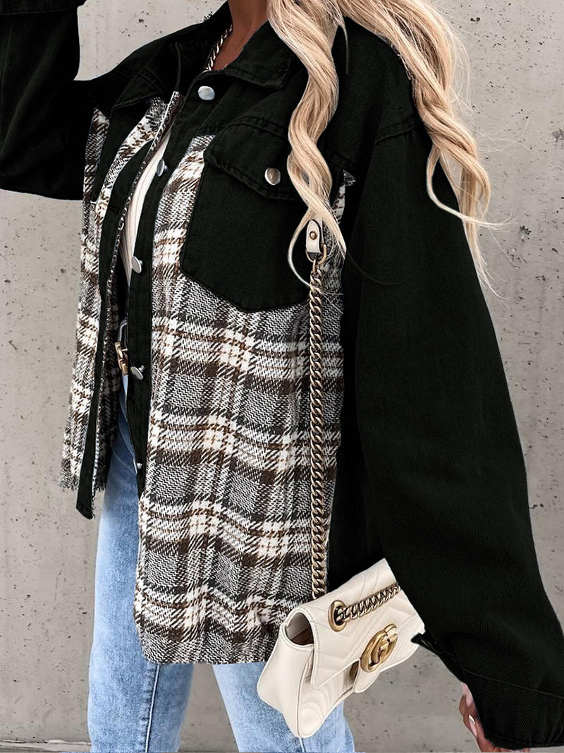 Plaid Patchwork Button-Up Jacket