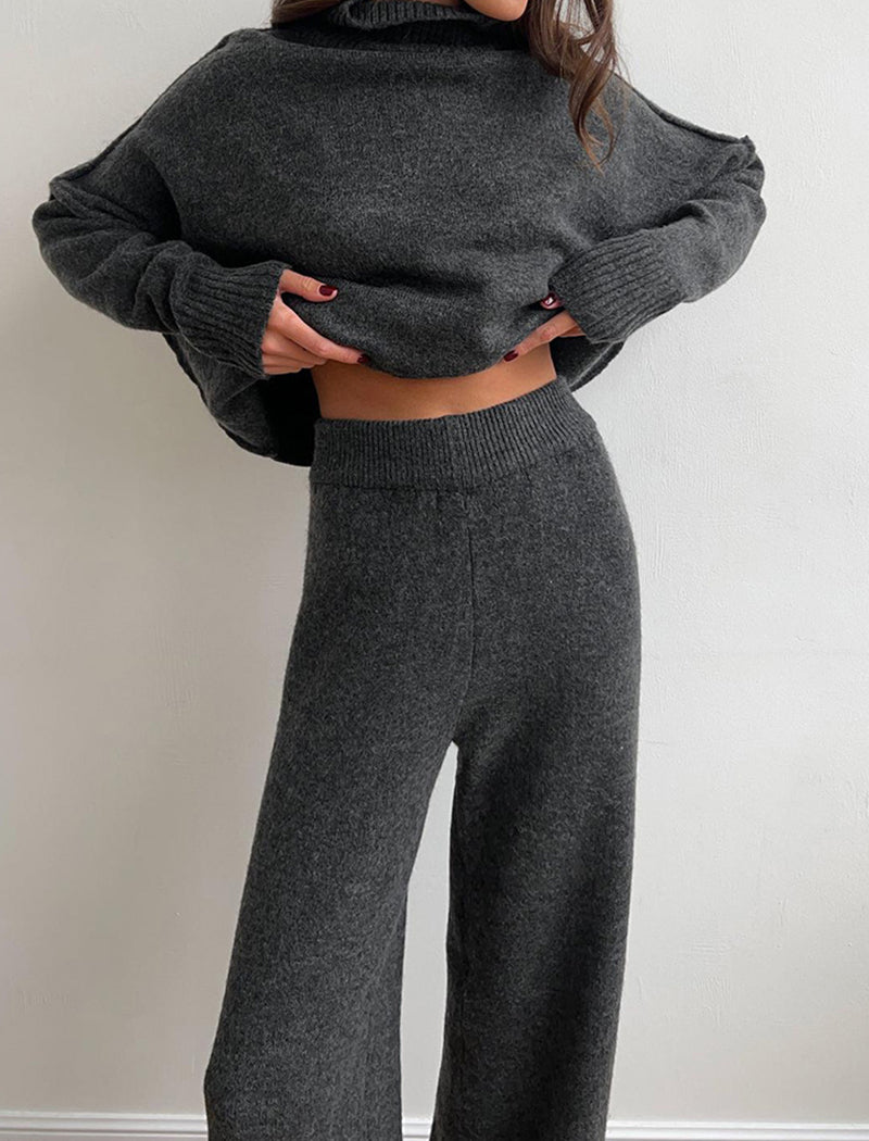 Knit Turtleneck Sweater and Wide-Leg Pants Set