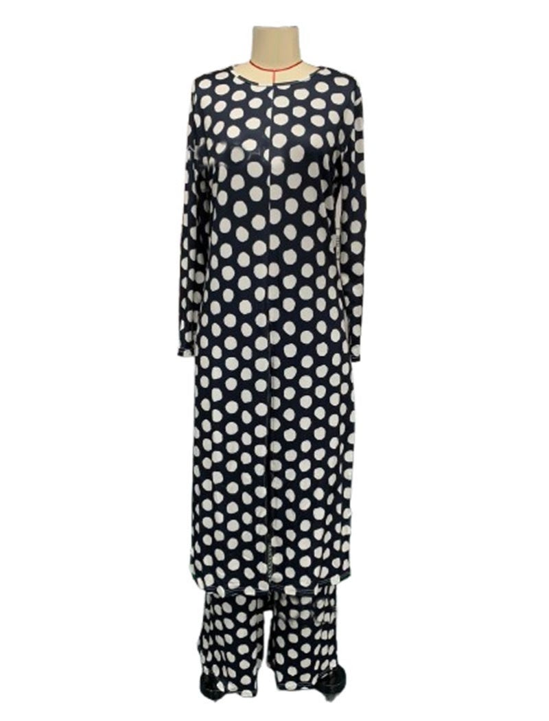 Crewneck Long Sleeve Split Polka Dot Pants Set