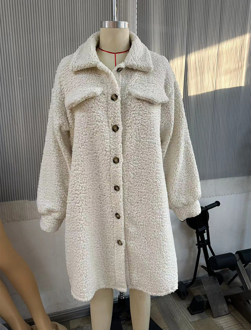 Button-Up Fuzzy Collar Coat