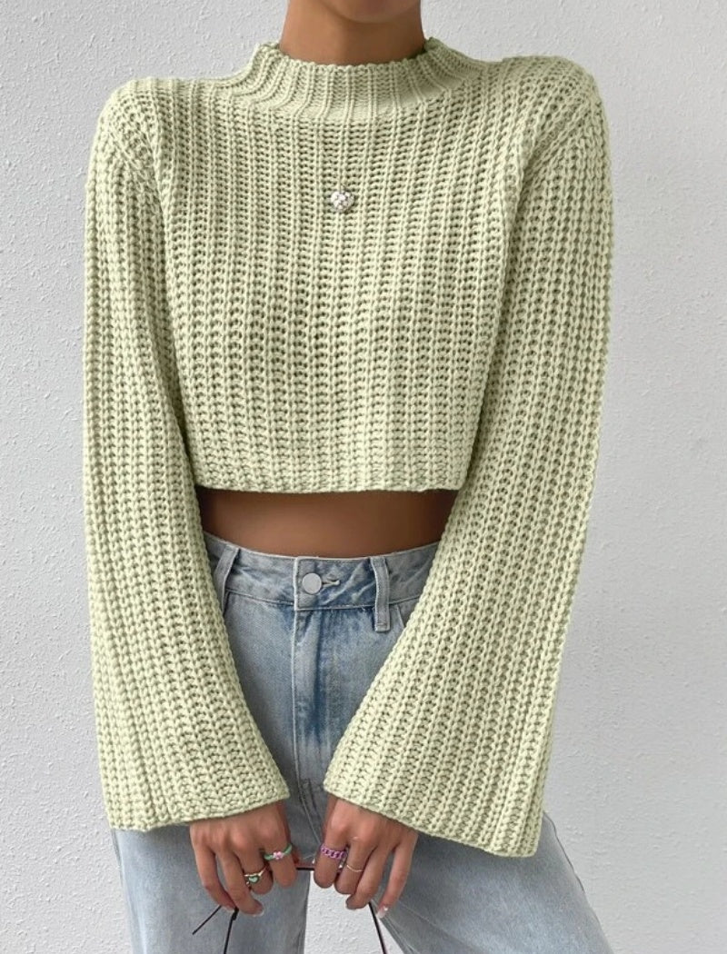 High-Waisted Short Bell Sleeve Sweater