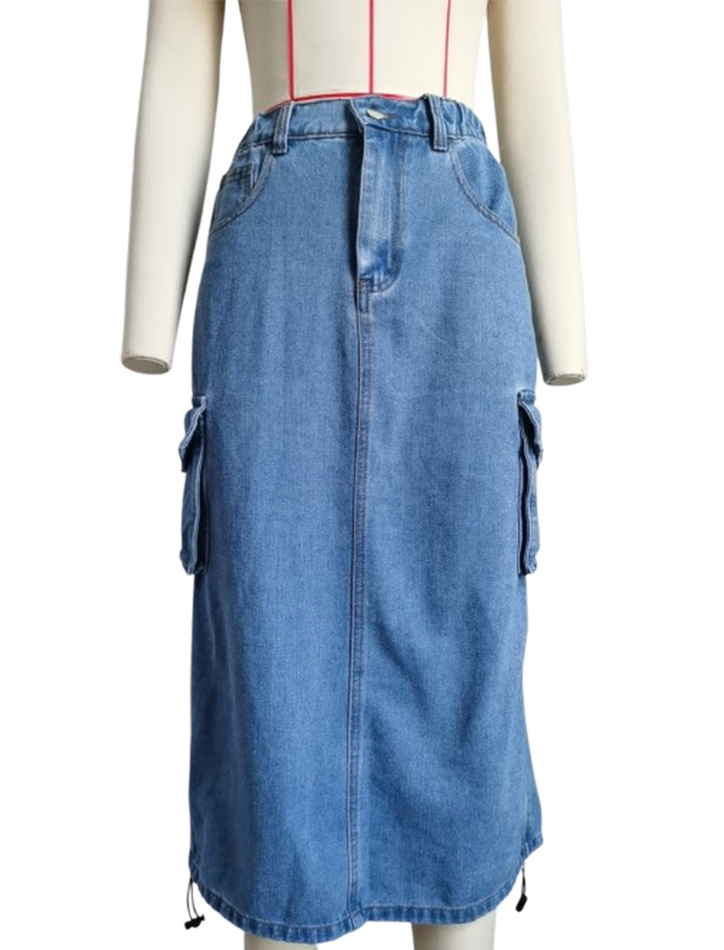 Cargo Pocket Drawstring Midi Skirt