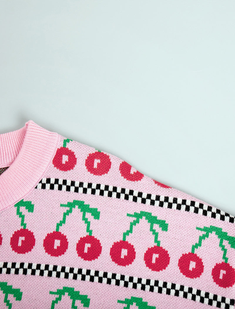 Cherry Pattern Oversized Knit Sweater
