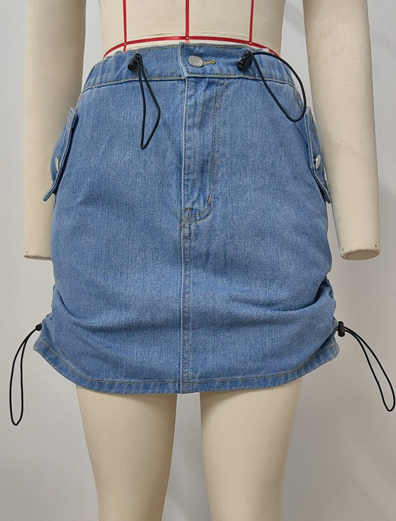 Drawstring Waist Mini Skirt with Pockets