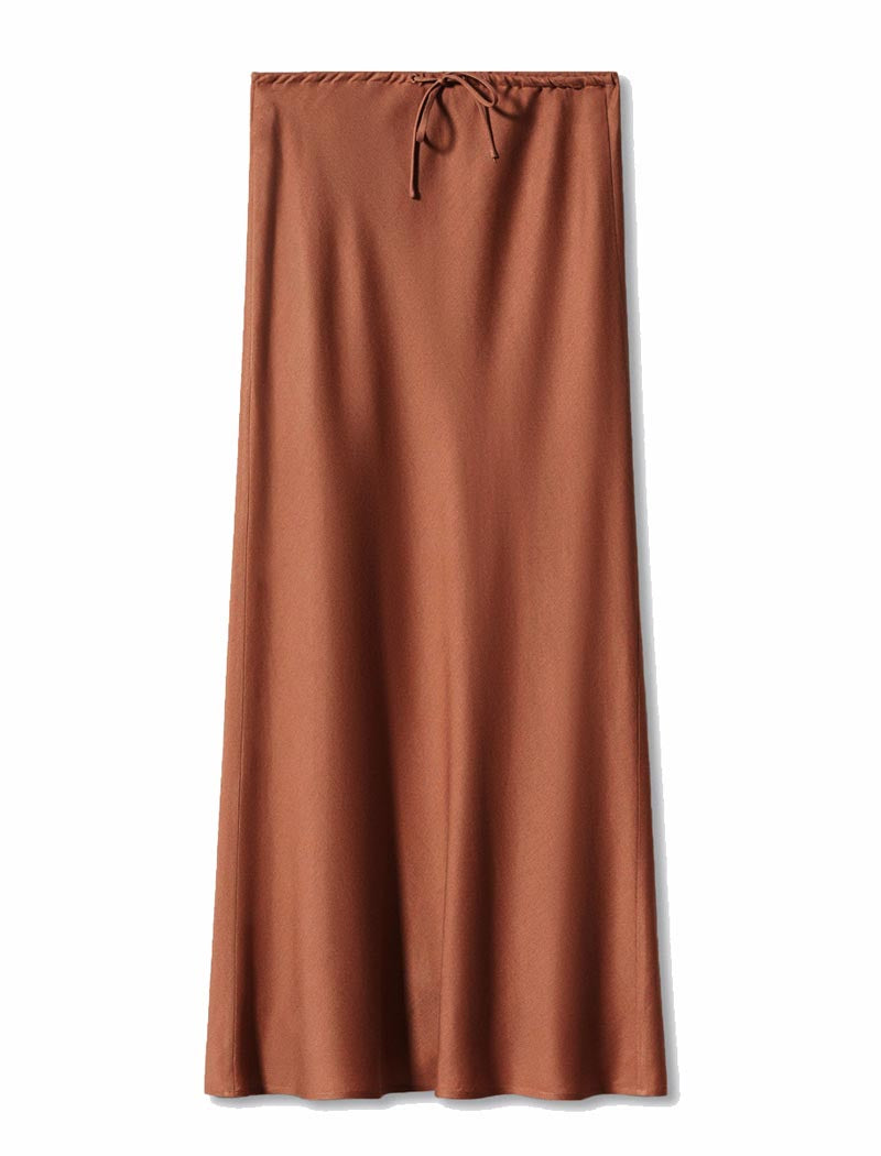 Drawstring Satin Maxi Skirt