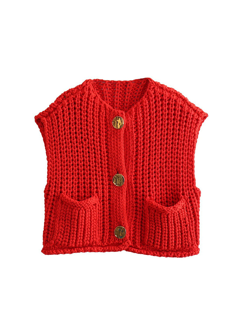 Solid Button-Front Pocket Vest