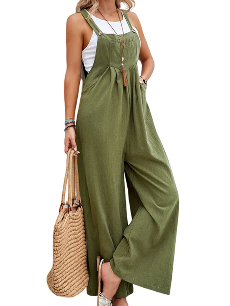 Solid Wide-Leg Overall Jumpsuit