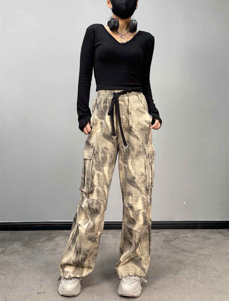 Tie-Dye Wide-Leg Cargo Pants