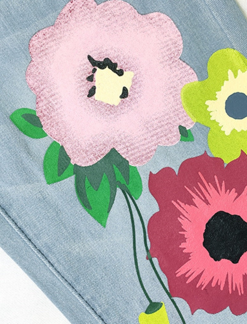 Floral Embellished Distressed Jeans