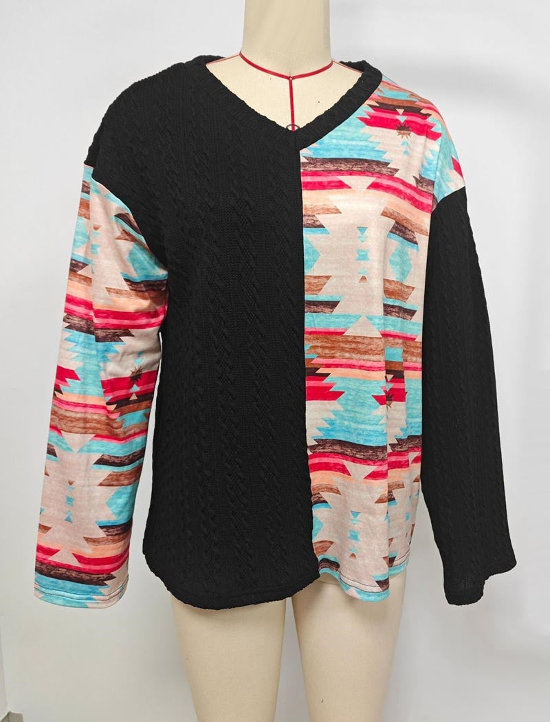 Color-Blocked Printed Sweater