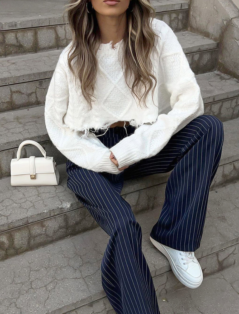 Pinstripe Wide-Leg Trousers