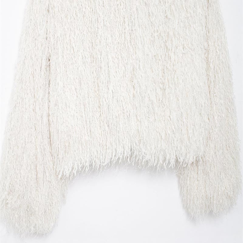 Shaggy Fluffy Knit Sweater with Wide Sleeves