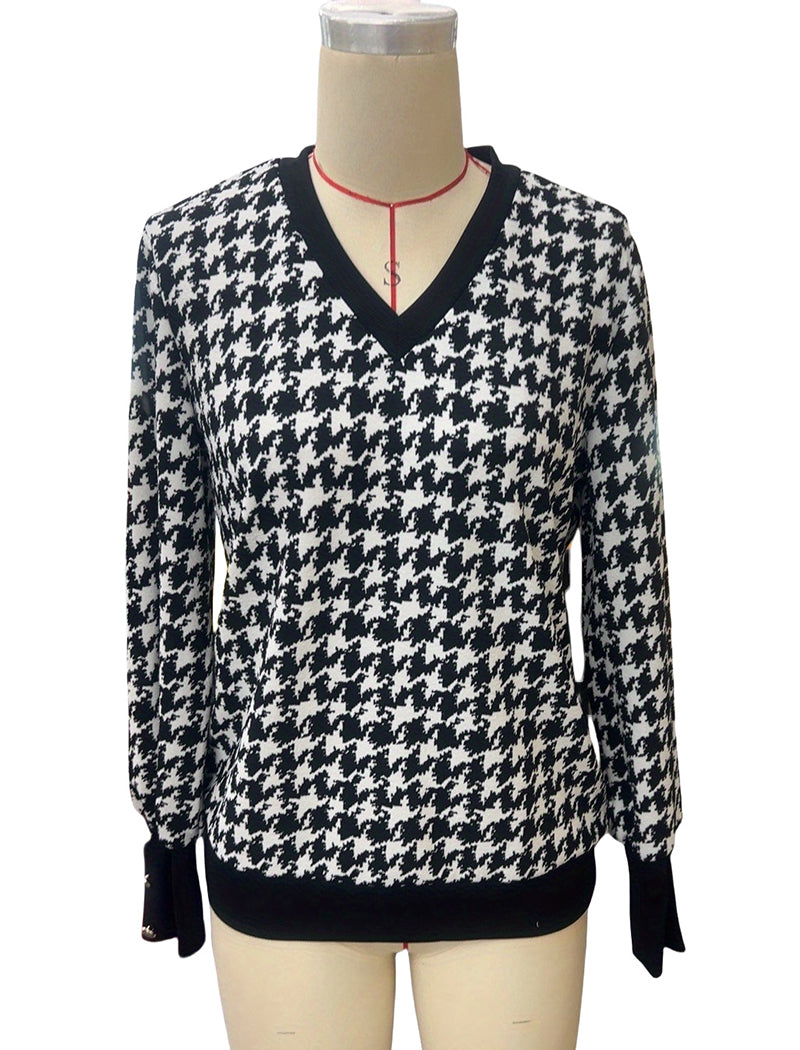 Printed V-Neck Long Sleeve Top