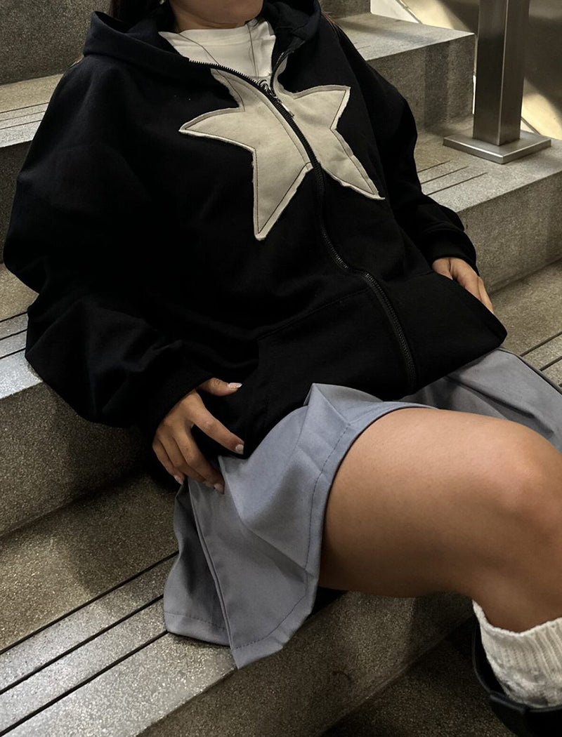 Zip-Up Hoodie with Star Applique