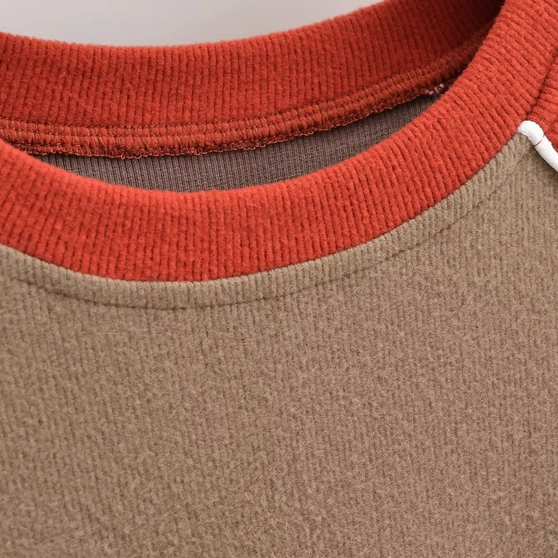 Colorblock Drawstring Long Sleeve Top