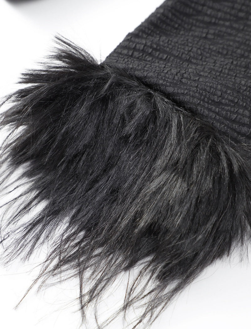 Black Tie-up Feather Jacket