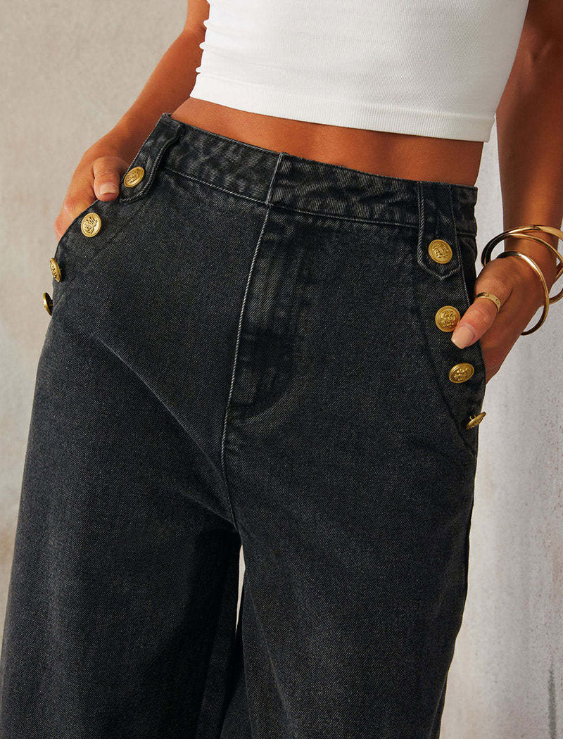 High-Waisted Wide-Leg Denim Pants