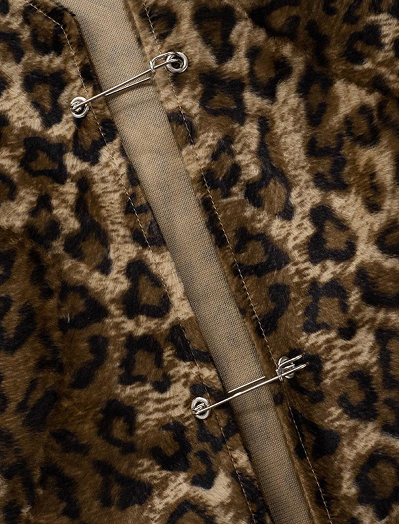 Toggle Fasten Fuzzy Leopard Vest